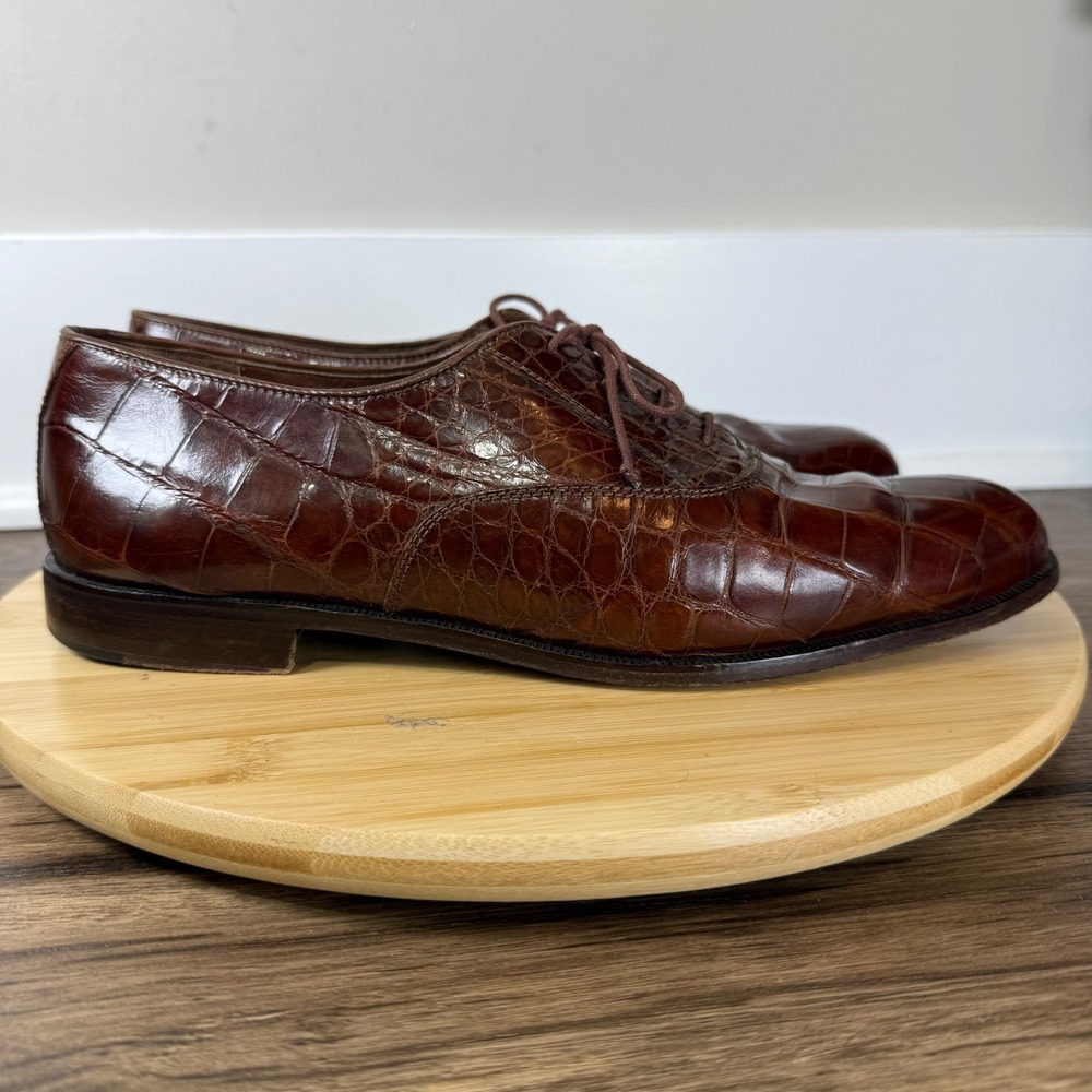 David Eden Gino Oxford Men 9.5M Brown Alligator Exotic Leather Italy Formal Rare